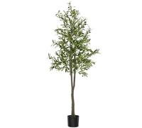 tectake® Olivo Artificial Grande con Tronco de Árbol, Hojas y Olivas Realistas, Planta Artificial Grande para Decoracion Salon, Plantas Artificiales Grandes, Plantas Decorativas - 180 cm de Alto