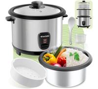 tectake® Olla Arrocera Eléctrica con Vaporera, Capacidad 1,8 l, hasta 10 Porciones, Carcasa de Acero y Olla de Aluminio, Antiadherente y Extraíble, Función Mantener Arroz Caliente, Fácil Limpieza