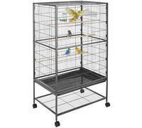 tectake® Pajarera con Ruedas Bloqueables y Bandeja Extraíble, Jaula Pajaros para Loro, Canario, Ninfas y Periquitos, Incluye Comedero, Bebedero y Rejilla Inferior Segura - 78 x 52 x 131 cm