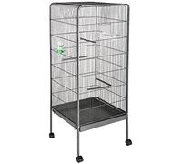 tectake® Pajarera con Ruedas Bloqueables y Bandeja Extraíble, Jaula Pajaros para Loro, Canario, Ninfas y Periquitos, Incluye Comedero, Bebedero y Rejilla Inferior Segura - 54 x 54 x 146 cm