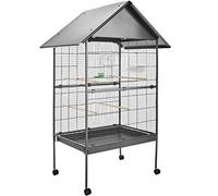 tectake® Pajarera con Ruedas Bloqueables y Bandeja Extraíble, Jaula Pajaros para Loro, Canario, Ninfas y Periquitos, Incluye Comedero, Bebedero y Rejilla Inferior Segura - 85 x 60 x 168 cm