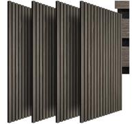 tectake® Paneles Acusticos Decorativos MDF, Chapa de Madera Real, Excelente Acústica, Tejido de Fieltro y Madera, Insonorización Acústica Pared, Listones de Madera - 4 Paneles Roble Gris