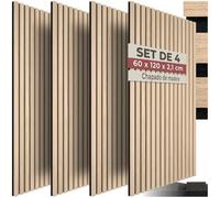 tectake® Paneles Acusticos Decorativos MDF, Chapa de Madera Real, Excelente Acústica, Tejido de Fieltro y Madera, Insonorización Acústica Pared - 60 x 120 x 2,1 cm 4 Paneles Roble Claro