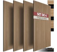 tectake® Paneles Acusticos Decorativos MDF, Chapa de Madera Real, Excelente Acústica, Tejido de Fieltro y Madera, Insonorización Acústica Pared - 4 Paneles Roble
