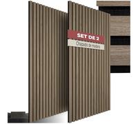 tectake® Paneles Acusticos Decorativos MDF, Chapa de Madera Real, Excelente Absorción Acústica, Tejido de Fieltro y Madera, Insonorización Acústica para Pared, Listones de Madera - Roble Marrón