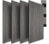 tectake® Paneles Acusticos Decorativos MDF, Chapa de Madera Real, Excelente Acústica, Tejido de Fieltro y Madera, Insonorización Acústica Pared - 4 Paneles Roble Gris Claro