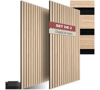 tectake® Paneles Acusticos Decorativos MDF, Chapa de Madera Real, Excelente Acústica, Tejido de Fieltro y Madera, Insonorización Acústica Pared - 60 x 120 x 2,1 cm 2 Paneles Roble Claro