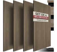 tectake® Paneles Acusticos Decorativos MDF, Chapa de Madera Real, Excelente Acústica, Tejido de Fieltro y Madera, Insonorización Acústica Pared, Listones de Madera - 4 Paneles Roble Oscuro