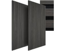 tectake® Paneles Acusticos Decorativos MDF, Chapa de Madera Real, Excelente Acústica, Tejido de Fieltro y Madera, Insonorización Acústica Pared - 2 Paneles Roble Negro