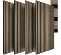tectake® Paneles Acusticos Decorativos MDF, Chapa de Madera Real, Excelente Acústica, Tejido de Fieltro y Madera, Insonorización Acústica Pared - 4 Paneles Roble Oscuro
