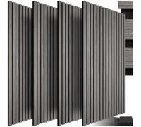 tectake® Paneles Acusticos Decorativos MDF, Chapa de Madera Real, Excelente Acústica, Tejido de Fieltro y Madera, Insonorización Acústica Pared, Listones de Madera - 4 Paneles Roble Gris Claro