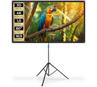 tectake® Pantalla Proyector Portatil 80 Pulgadas 16:9 Compatible con 4K, Ultra HD, Full HD, con Trípode Regulable, Pantalla Proyector Enrollable con Tela sin Arrugas - 77 x 184 x 204 cm
