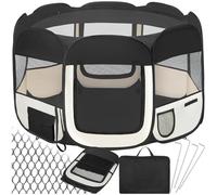 tectake® Parque para perro, Parque para Cachorros Plegable y Ligero, Jaula y Corralito para perro, con 2 Entradas/Salidas y Bolsa de Transporte, Acero - Negro