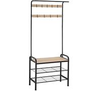 TecTake® Perchero Entrada Recibidor, Banco de Madera, Colgador de Ropa, Barra Perchero, Zapatero con Perchero, Dos Estantes, Mueble Zapatero - 73,5 x 36 x 184 cm Madera Industrial Clara, Roble Sonoma