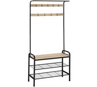 TecTake® Perchero Entrada Recibidor, Banco de Madera, Colgador de Ropa, Barra Perchero, Zapatero con Perchero, Dos Estantes, Mueble Zapatero - 85,5 x 36 x 184 cm Madera Industrial Clara, Roble Sonoma
