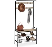 TecTake® Perchero Entrada Recibidor, Banco de Madera, Colgador de Ropa, Barra Perchero, Zapatero con Perchero, Dos Estantes, Mueble Zapatero - 85,5 x 36 x 184 cm Madera Industrial Clara, Roble Sonoma