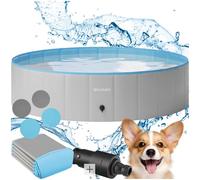 tectake Piscina plegable para perros con fondo antideslizante y tela de PVC duradera, piscina para remo con fácil instalación y válvula de drenaje rápido, incluye parches de reparación, piscina ideal