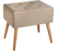 tectake® Puff Almacenaje Dormitorio con Diseño Elegante Efecto Lino, Banco con Almacenaje Práctico, Taburete Tocador, Puff Reposapies o Banqueta Dormitorio - 51 x 37,5 x 45,5 cm Arena