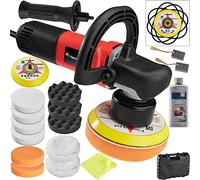 tectake® Pulidora Coche 710 W, 2500-6300 rpm, Mango Curvo y Recto, Disco de Pulido 150 mm, Maletín, Accesorios, Quita Arañazos Coche, Pulimento - Pulidora + Set de 16 piezas