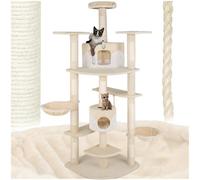 tectake® Rascador Árbol para Gatos 4 Plataformas, 2 Casetas, Varias Alturas, 2 Nidos Basculantes, Rascador para Gatos Grandes, Árbol Rascador para Gatos, Casa para Gatos - 204 cm Beige/Blanco