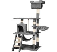 tectake® arbol rascador para Gatos, sisal Resistente, casa Gatos, 1 Nido Giratorio, Hamaca, Sistema antivuelco, Poste rascador Gatos, Cama de Gato, Juguetes para Gatos - 141 cm Alto Gris