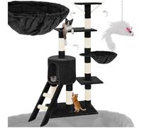 tectake® Arbol Rascador para Gatos, Rascador 144cm, Caseta, Varias Alturas, 3 Ratones de Juguete, Nido, Protección Antivuelco, Estructura Robusta, Rascador Gato, Juguetes para Gatos - Negro