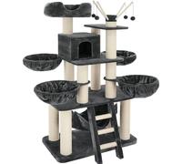 Tectake Rascador para gatos 195 cm incluye sistema antivuelco gris/blanco