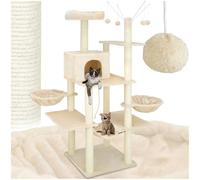 tectake® Rascador para Gatos, Árbol Rascador para Gatos, Hamaca, Plataformas, Bolas de Juego, Rascador Gato, Juguetes para Gatos, Plataforma de Descanso, Protección Antivuelco - Beige