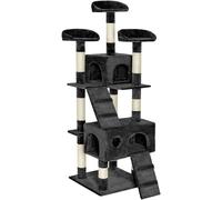 Tectake Rascador para gatos de 170 cm, con 2 casitas y 3 plataformas, negro