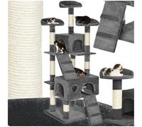 tectake® arbol rascador para Gatos, sisal Resistente, casa Gatos, 3 nidos, Sistema antivuelco, Poste rascador Gatos, Cama de Gato, Juguetes para Gatos - 170 cm Alto Gris