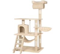 Tectake - Rascador para gatos STOKELEY, Altura 141 cm, Nido giratorio, hamaca y cordón, Práctico árbol rascador, Incluye sistema antivuelco, Múltiples opciones para jugar, afilarse las uñas y