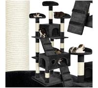 tectake® arbol rascador para Gatos, sisal Resistente, casa Gatos, 3 nidos, Sistema antivuelco, Poste rascador Gatos, Cama de Gato, Juguetes para Gatos - 170 cm Alto Negro
