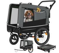 tectake® Remolque Bicicleta Perros Multifuncional, Carrito para Perros Plegable, Carro Perro con Manillar Extraíble, Remolque Bici 240L, Reflectores, Bandera, Arnés Seguridad, Carga Máx 40 kg - Gris
