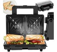 tectake® Sandwichera eléctrica antiadherente, resistente al calor, parrilla eléctrica, grill sandwichera, plancha cocina, tostadora de sándwiches, control automático, capacidad 2 unidades