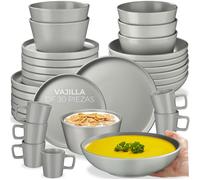 tectake® Servicio Combinado para 6 Personas, Juego Vajilla Estilo Urbano, Gres Esmalte, Lavavajillas y Microondas, Vajillas Completas Modernas, Cuencos Ceramica y Tazas - 30 Piezas Gris
