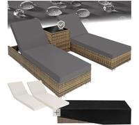 2 tumbonas de poli ratán y aluminio + mesa - tumbona de poliratán para jardín, muebles de ratán sintético con cojines y fundas, asientos de jardín con estructura de aluminio