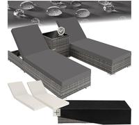 TecTake® Set 2 Tumbonas de Ratán y Aluminio + Mesa Jardín, Tumbonas Piscina Respaldo Regulable, Tumbonas Playa Resistente a la Intemperie, Fundas Intercambiables, Funda Protectora - Natural