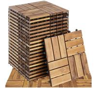 tectake® Set 20x Baldosas Jardín Exterior con 12 Tablones Madera de Acacia, 31 x 31 cm, Resistente a Intemperie, con Base de Rejilla y Drenaje, Montaje Sistema Clic, Área 1,922 m2