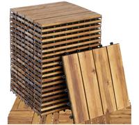 tectake® Set 20x Baldosas Jardín Exterior con 4 Tablones Madera de Acacia, 31 x 31 cm, Resistente a Intemperie, con Base de Rejilla y Drenaje, Montaje Sistema Clic, Área 1,922 m2