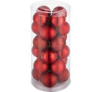TecTake Set 24x Bolas de Navidad, Adorno Navideño, Ornamento Colgante, Decoración Festiva para Árbol, Resistente & Duradero, 4 cm, Brillante & Mate, Rojo
