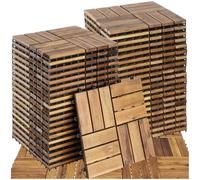 tectake® Set 40x Baldosas Jardín Exterior con 12 Tablones Madera de Acacia, 31 x 31 cm, Suelo Jardín con Base de Rejilla y Drenaje, Montaje Sistema Clic, Área 1,922 m2 - Madera