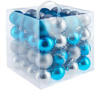 TecTake Set 64x Bolas de Navidad, Adorno Navideño, Ornamento Colgante, Decoración Festiva para Árbol, Resistente & Duradero, 6 cm, Brillante & Mate, Plata & Azul