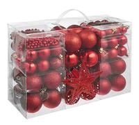 TecTake Set 86x Bolas de Navidad, Adornos Navideños, Ornamentos Colgantes, Decoración Festiva para Árbol, Resistente & Duradero, 3-6 cm, Brillante & Mate, Rojo