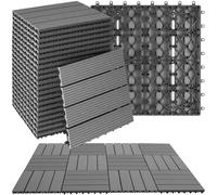 tectake® Set Baldosas Jardín Exterior con 4 Tablones Aspecto Madera, Suelo Terraza Exterior Resistente, Suelo para Jardín con Base de Rejilla y Drenaje, Antideslizante - Juego de 22 Gris