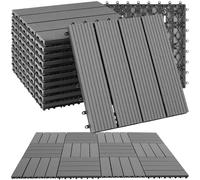 tectake® Set Baldosas Jardín Exterior con 4 Tablones, 31 x 31 cm, Suelo Terraza Exterior Resistente, Suelo para Jardín con Base de Rejilla y Drenaje, área de 1,0571 m2 - Juego de 11 Gris