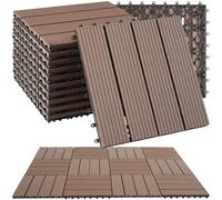 tectake® Set Baldosas Jardín Exterior con 4 Tablones, 31 x 31 cm, Suelo Terraza Exterior Resistente, Suelo para Jardín con Base de Rejilla y Drenaje, área de 1,0571 m2 - Juego de 11 Marrón