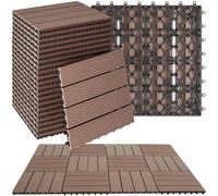 tectake® Set Baldosas Jardín Exterior con 4 Tablones Aspecto Madera, Suelo Terraza Exterior Resistente, Suelo para Jardín con Base de Rejilla y Drenaje, Antideslizante - Juego de 22 Marrón