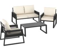 Tectake Set de 1 sofá+2 sillones+1 mesa, diseño de cuerda y de aluminio, gris
