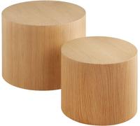 Tectake Set de 2 mesas auxiliares redondas de mdf y resistentes, roble claro