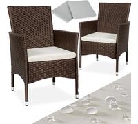 tectake® Set de 2 Sillones en Poliratán y Acero, Muebles Jardín Exterior, Sillón para Conjunto Jardín Exterior, Cojines con Fundas Intercambiables, Fácil Montaje - marrón/Beige